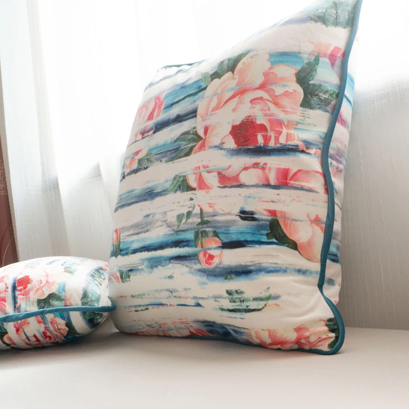 Синий край с окантовкой бархатная наволочка цветочным принтом Мягкий Чехол на