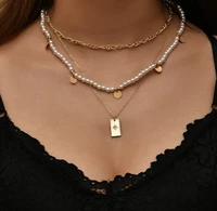 jewelry gifts women creative pearl disc square pendant necklace