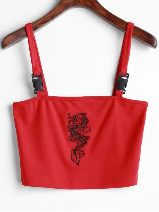 

Fashion Women Sexy Hot Summer Buckle Vest Boob Tube Crop Top Bralet Sheer Dragon Embroidery Stylish