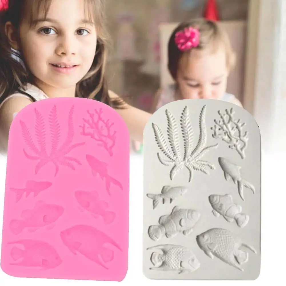 

1 Piece DIY Tool Fish Seaweed Silicone Mold DIY Cake Coral Baking Cake Fondant Cake Tools Chocolate Border Tool Sea Decorat F8U7