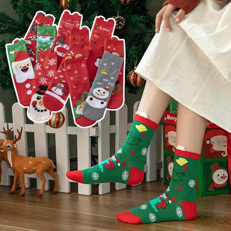 

5 Pairs/Lot Casual Christmas Socks Cartoon tiny long Cotton winter Cute Kawaii Socks knitting socks Christmas Gift for women Set