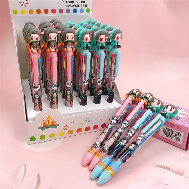

36 pcs/lot Kawaii Demon Slayer 4 Colors Ballpoint Pen Cute Press ball pens School Office writing Supplies Stationery Gift