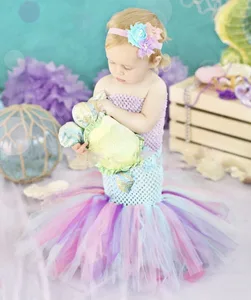 A Set Mermaid Sea Princess Girl Fishtail Tutu Dress Newborn Baby Kids Girls Pink Purple Aqua Mint Green Birthday Party Dresses