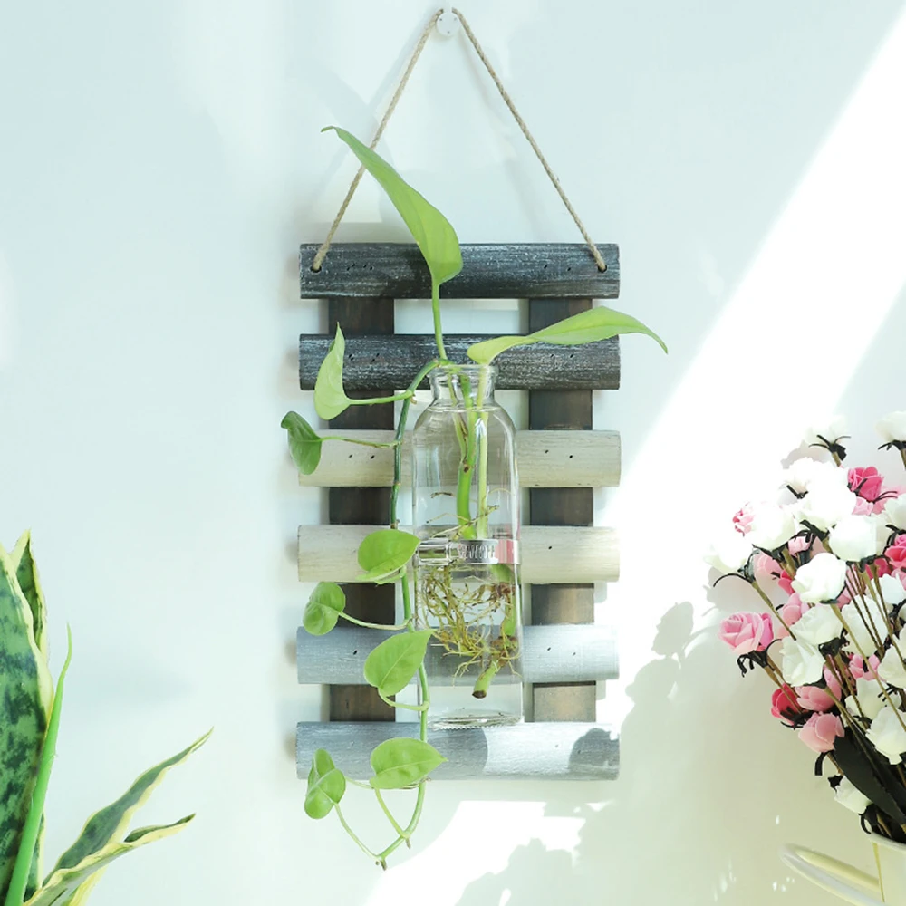 Ретро деревянный контейнер для растений подвесной стеклянный цветок ваза