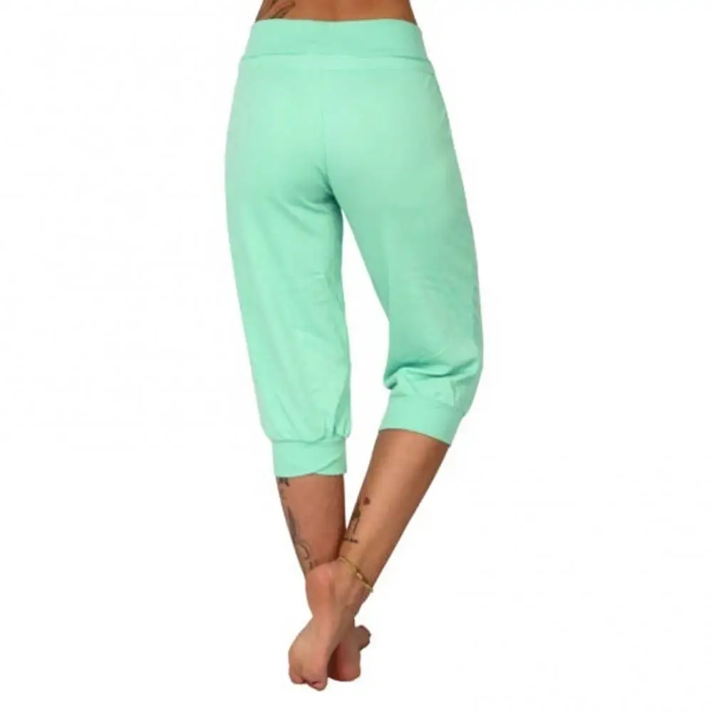 

4XL Women Summer Autumn Ladies 3/4 Trousers Casual Solid Color Low Rise Drawstring Pockets Sports Capri Pants Shorts