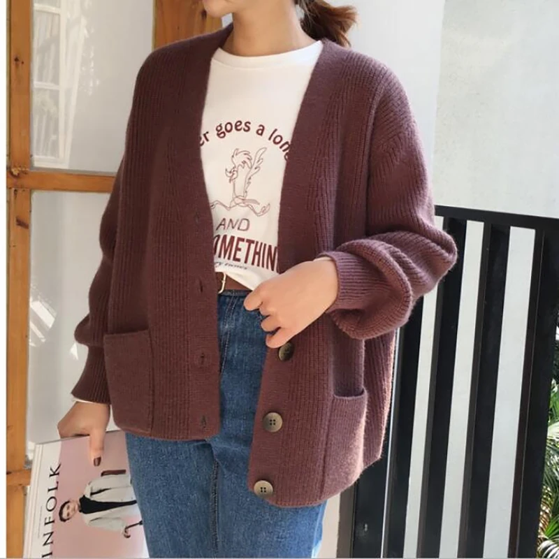 Женский свитер 2019 Harajuku короткий толстый вязаный кардиган свободный пальто