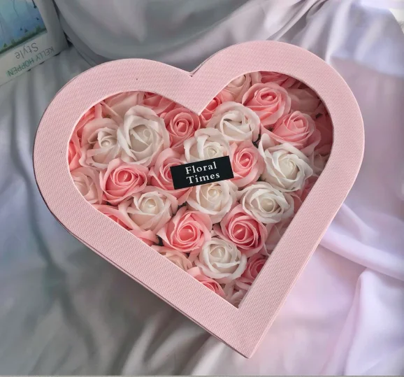 white and pink Вечная красная роза, коробка, искусственное мыло, цветок, подарок, сердце, коробка, День Святого Валентина, подарок подруги для женщин, свадебное украшение - Цвет: white and pink