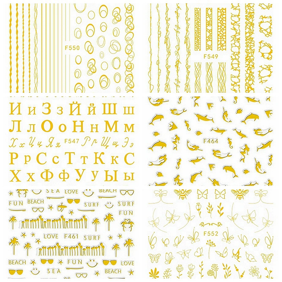 

2 Sheets Various English Letter Word Arrow Star Moon Geometric Flower Lace Pattern Adheisve Nail Art Stickers Manicure Decals