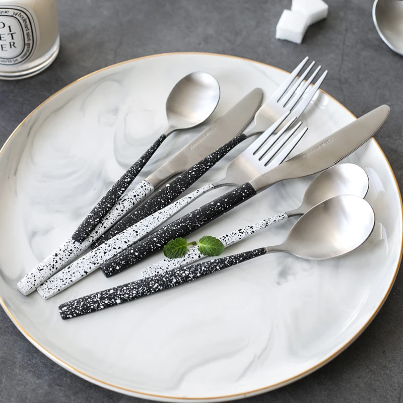 Матовая Сталь обеденная ложка набор столовых приборов золотистого ножи наборы