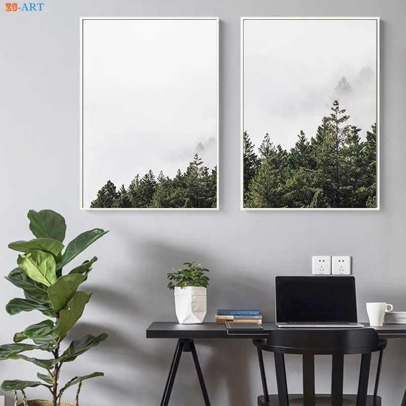 Картина горы и дальность туман художественные принты пейзаж лес холст живопись