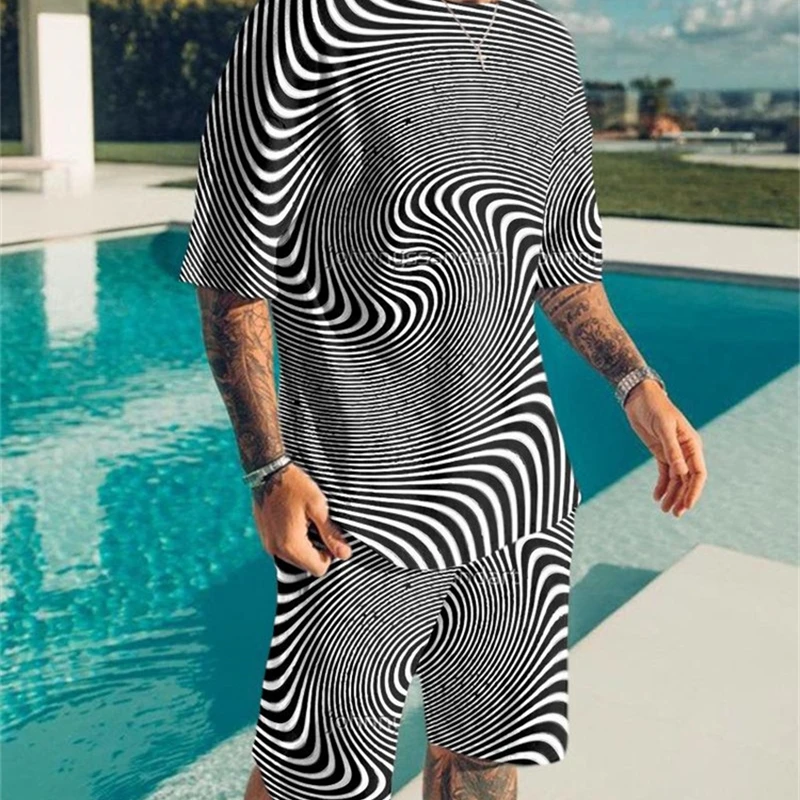

Летняя мужская футболка с 3D-принтом и шорты swirl, мужская спортивная одежда, мужская одежда с круглым вырезом и короткими рукавами, костюм