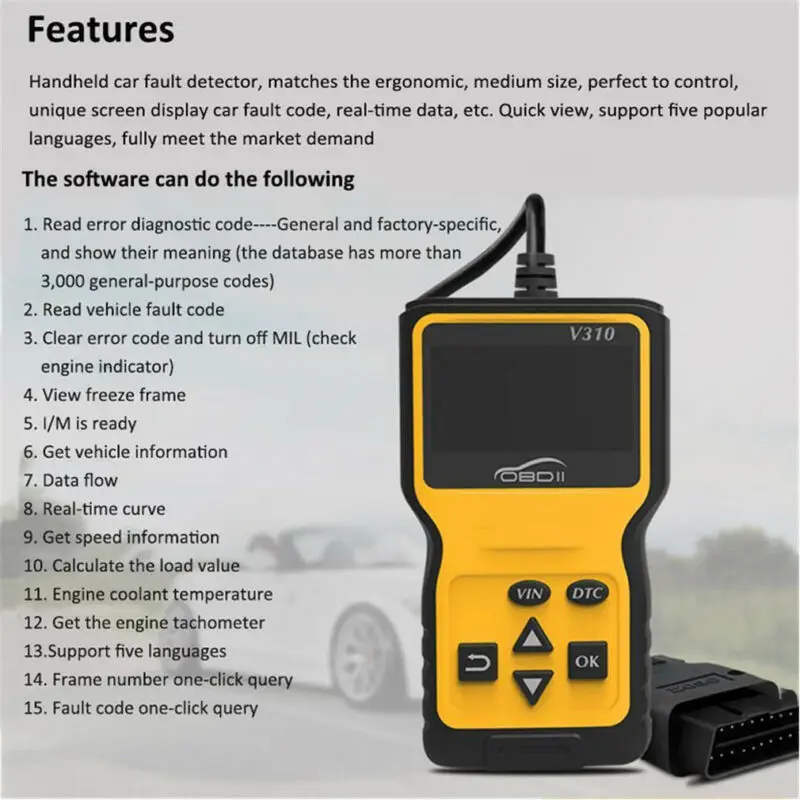 2019 Brand New Style Ancel V310 OBD Code Reader Scanner Car Check Engine Fault Diagnostic Tool 80mA |