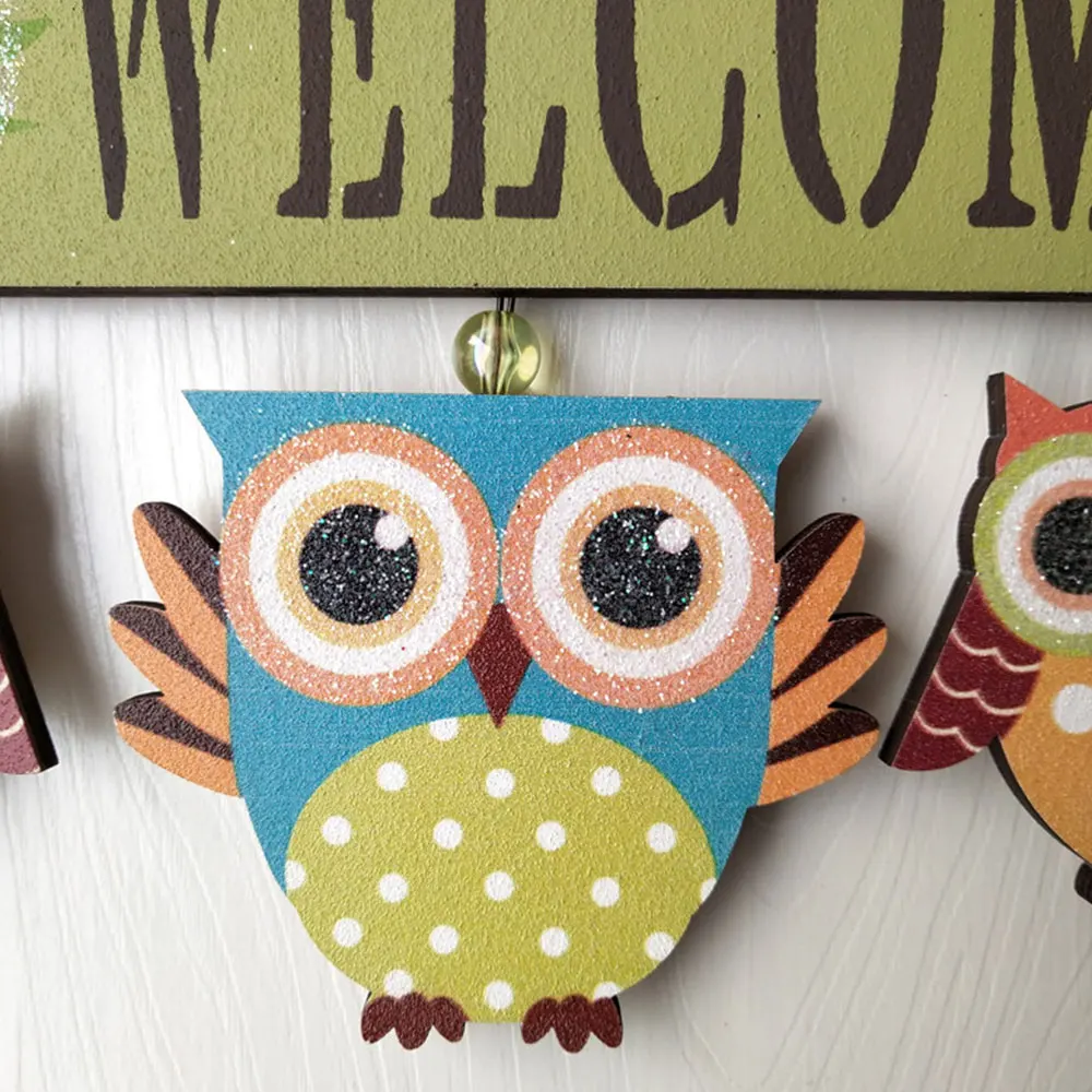 Owls Welcome Sign Wooden Hanging Door for Porch Patio Front Decor Home Garden Decorative Wall Ornament | Дом и сад