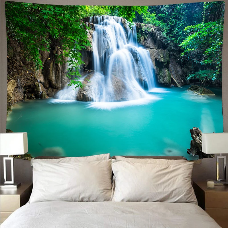 Лесной водопад пейзажа дешевые гобелен арт психоделические стене висит пляжное