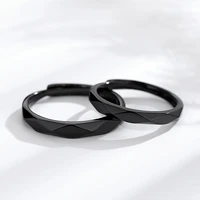 fashion simple gothic black couple men and women open ring wedding engagement promise valentines day gift jewelry adjustable