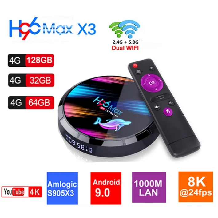 H96 Max X3 ТВ плеер Android 9 0 BOX Amlogic S905X3 4 Гб 128 2 4G & 5G Wi Fi BT 1000M 8K 4K Декодер каналов