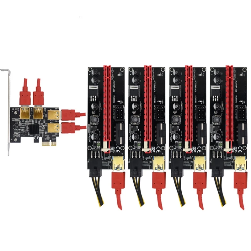 

Переходная карта 009s Gold PCIE PCI-E, Райзер с 1 на 4 USB 3,0, умножитель, концентратор PCI Express, адаптер 1X на 16X для майнинга биткоинов ETH