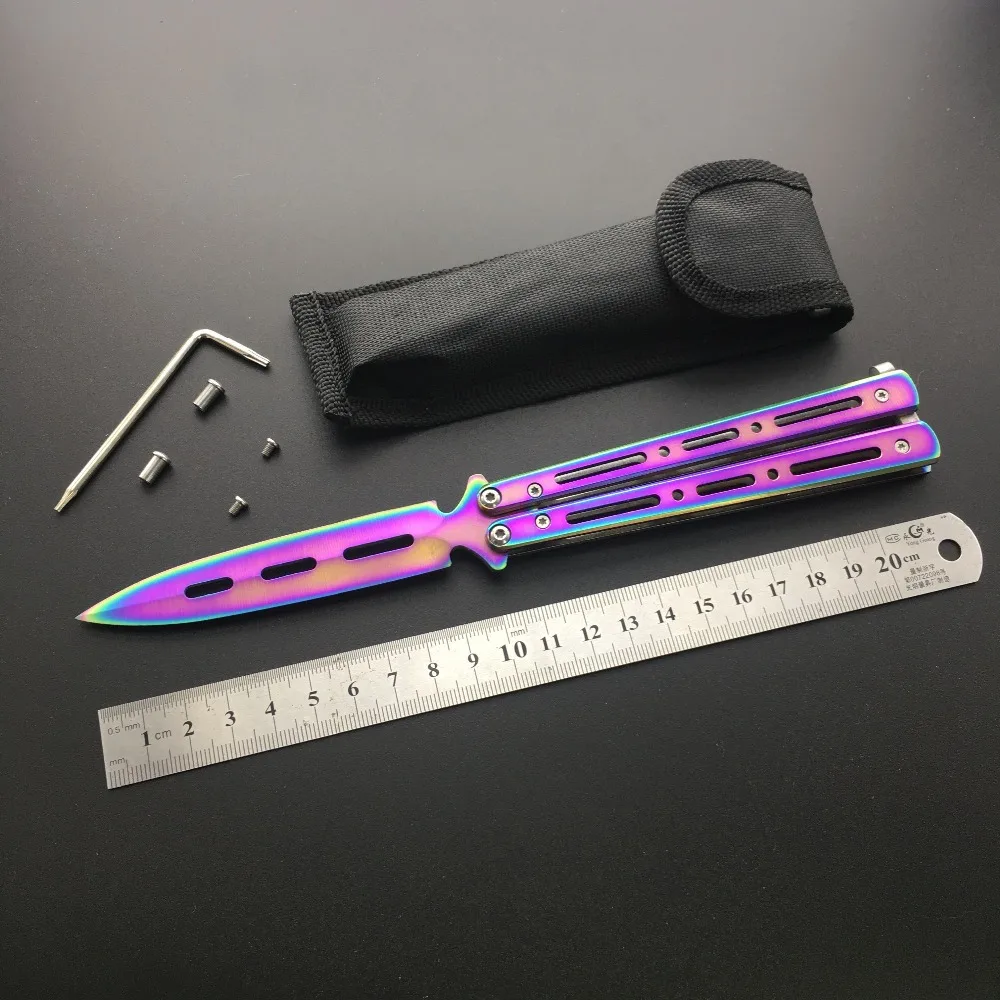 L1blue rainbow jian Складной нож-бабочка, тренировочный нож, не острый, косплей, нож карамбит, Бесплатные аксессуары - Цвет: L1blue rainbow jian