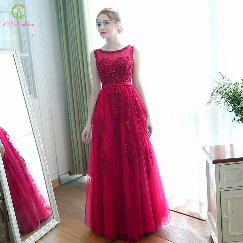 Новый SSYFashion красное кружевное платье с цветами и бусинами без рукавов длинное