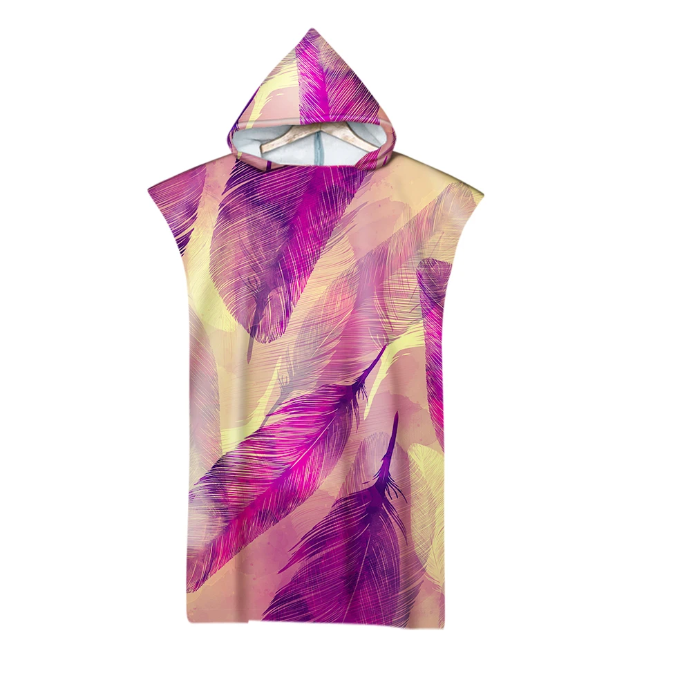 

Free shipping Holiday Gift Watercolor Plant Flower Floral Leaves Feathers Hooded Poncho Towel Pool Swim Surf Beach Changing Robe