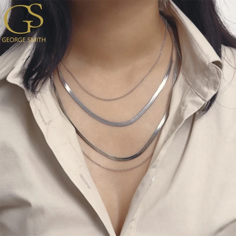 

GS Hip-pop Multi Layered Flat Blade Snake Link Chain Choker Necklace Simple Collar Necklaces for Women Ladies Fashion Jewelry