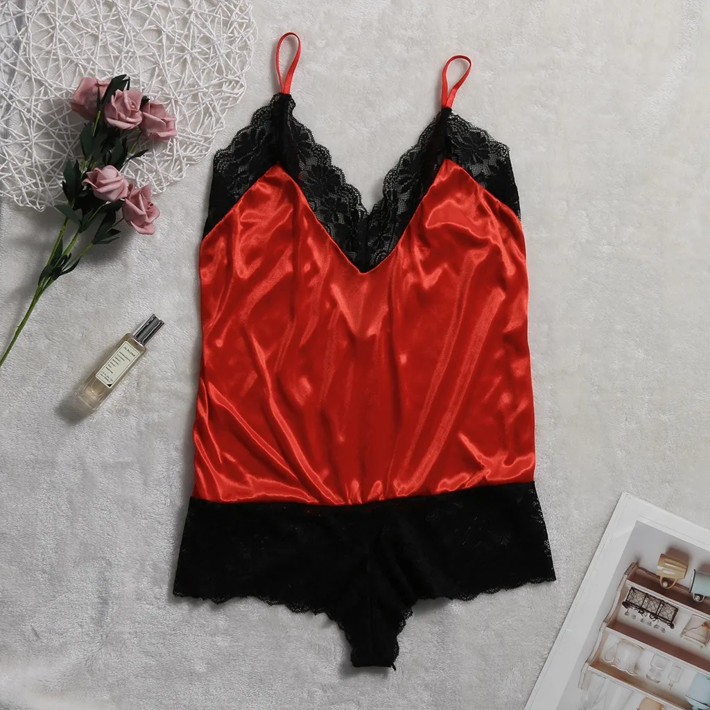 Новинка женское атласное нижнее белье боди с V образным вырезом кружевной
