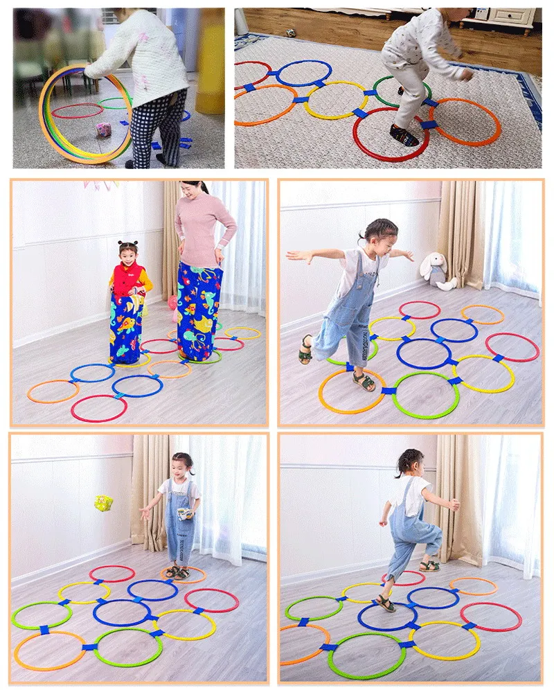 

Children Games Hopscotch Jump Rings Set Kids Sensory Play Indoor Outdoor With 10 Hoops And 10 Connectors Training Sports Toy
