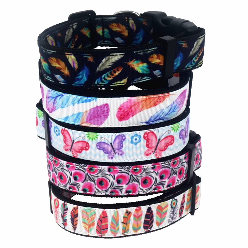 

DHK 1 ''25 мм ошейник для собак с перьями и бабочками, индивидуальные регулируемые высококачественные ленты, ошейники для домашних животных E1969