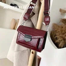 Retro Crocodile Leather Crossbody Bag All-match ins Style Wide Shoulder Strap Design Trend Women Shoulder Bag Small Flap HandBag