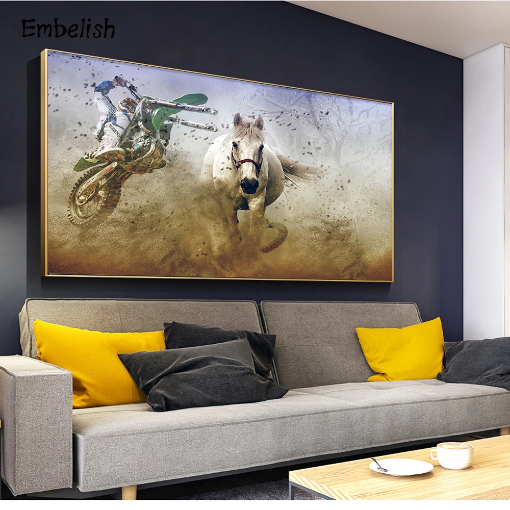 

1 Pieces Broken Motorcycle And Horse Animals HD Print On Canvas Paintings Modern Home Decor Wall Picture Bedroom Poster