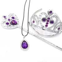 3pcsset baby girls gift princess purple teardrop amulet pendant charm pu necklaces tiara crown magic wand jewelry set for child
