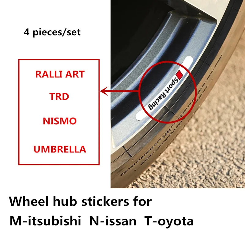 

4 pcs/Set High quality aluminum RALLI ART TRD NISMO car Wheel hub stickers with 3M on the back for Mitsubishi Nissan Toyota