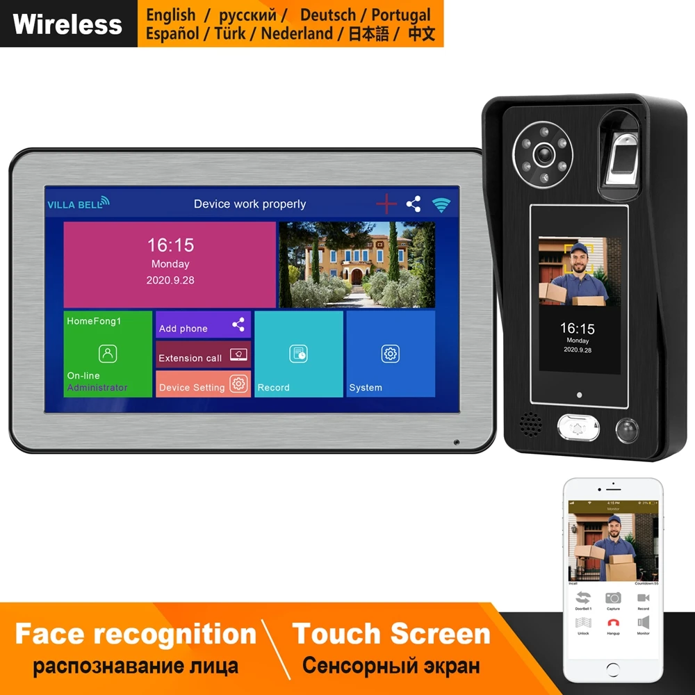 

Homefong беспроводной видеодомофон распознавание лица WIFI умный домофон для виллы 10-дюймовый сенсорный экран разблокировка по отпечатку пальца...