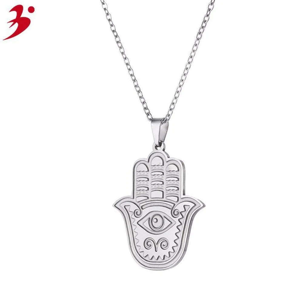 

2021 new European and American fashion party unisex titanium steel pendant necklace palm design fashion style necklace