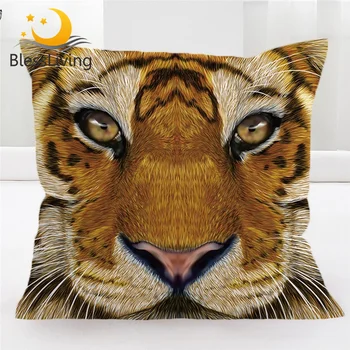 BlessLiving 3D Tiger Face Decorative Throw Pillow Cover Vivid Colored Big Cat Pillowcase Cover Animal Sofa Bedroom Pillow Case 1