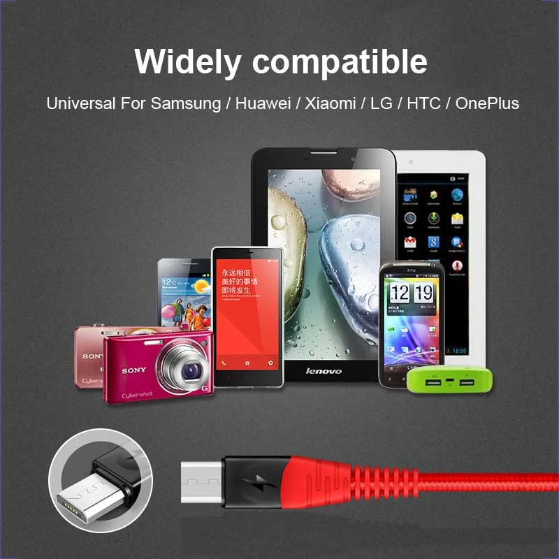 Кабель Oppselve Micro USB 1 м 2 3 нейлоновый кабель для быстрой зарядки и передачи данных