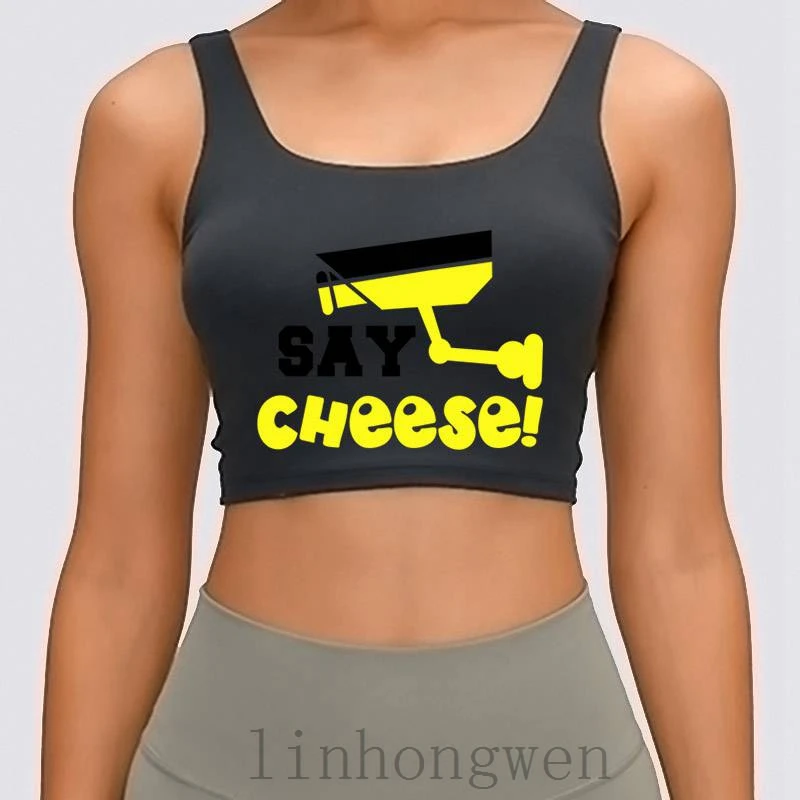 Say Cheese Security Camera In Two Colour Women Tank Top Outfit Personalized Comfortable Summer S-XL Fitness Pattern Crop Top
