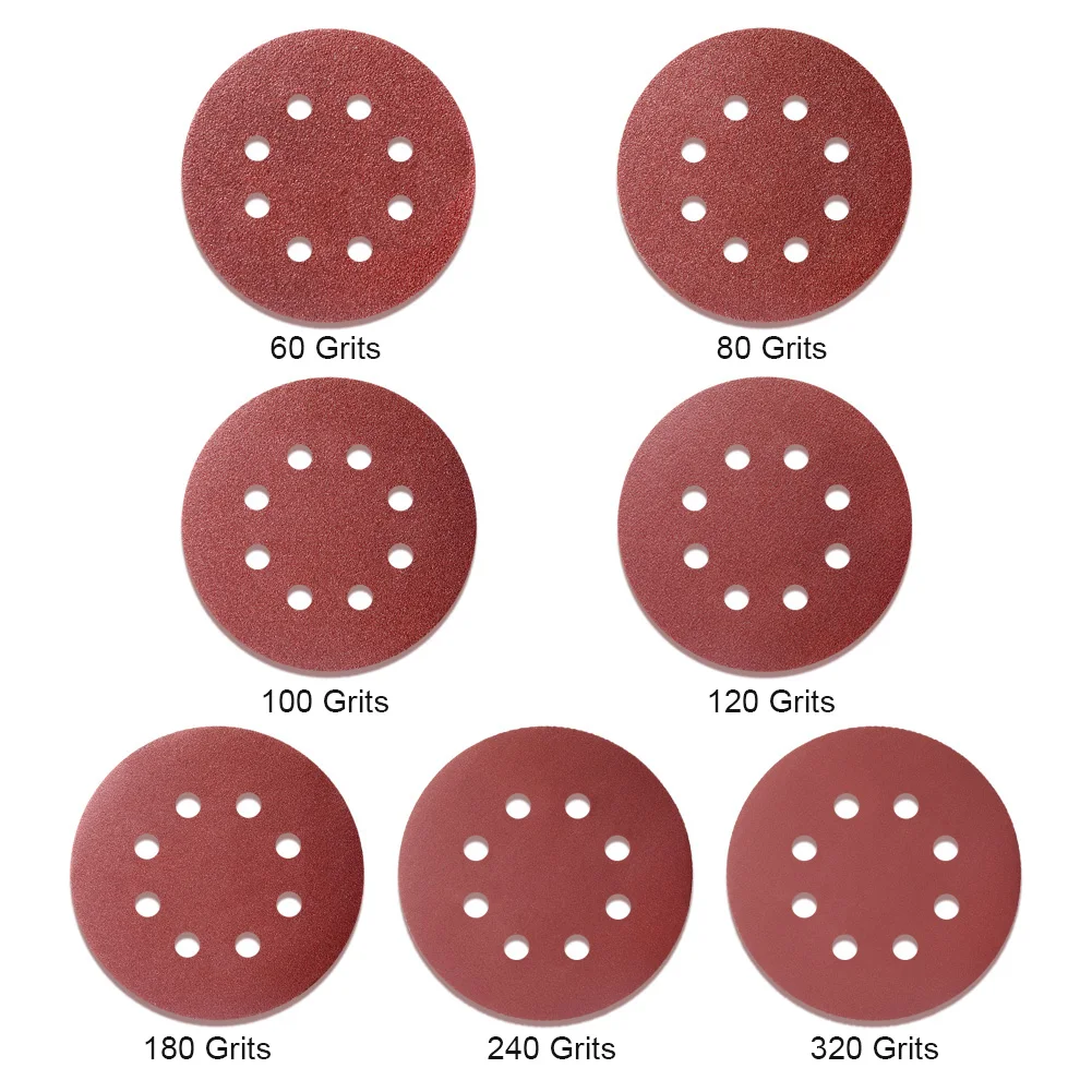 70Pcs with Hole 60/70/100 шт 5 дюймов 125 мм песок Бумага задняя панель с эффектом для шлифовальный станок красный круглый шлифовальный бумажный диск песка листы зернистость 60-2000 на застежке-липучке диск - Цвет: 70Pcs with Hole