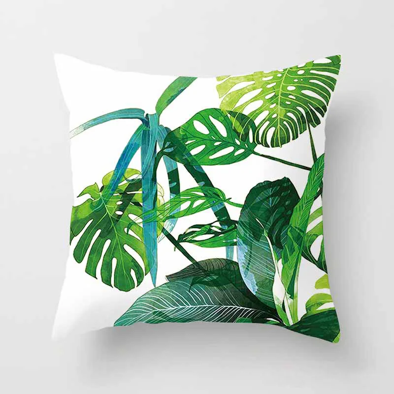 

Tropical Plants Cushion Cover Polyester Green Leaves Decorative Pillowcase Tropical Plant Throw Pillow Case Home Cushion Cover