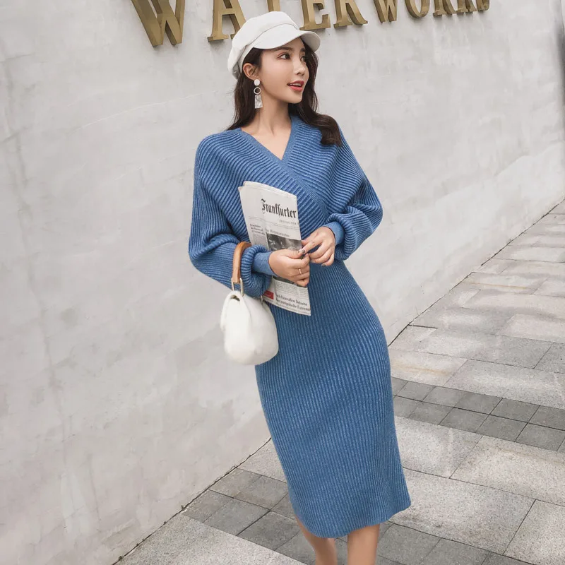 Однотонный модный уличный вязаный комплект из двух предметов в Корейском стиле