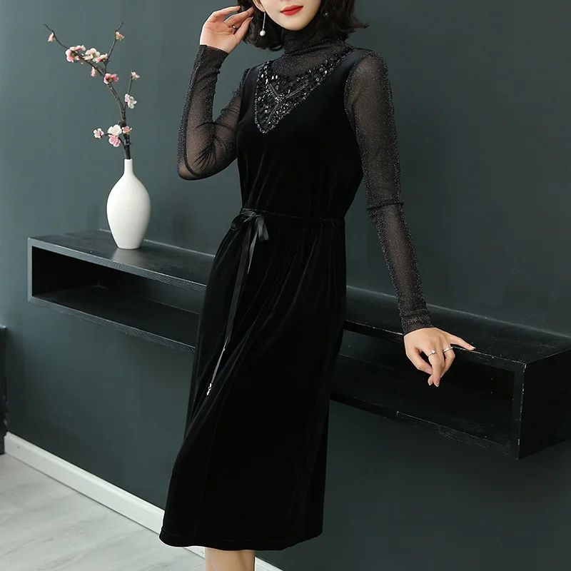 Новинка Осеннее элегантное женское платье новый стиль шикарная сетчатая