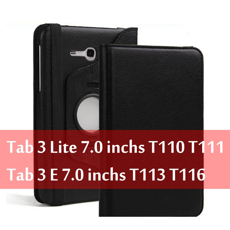 Black Чехол для планшета samsung Galaxy Tab 3 Lite " SM-T110 T111 Tab E 7,0" SM-T113 T116, вращающийся на 360 градусов, кожаный чехол-книжка Funda Capa - Цвет: Black