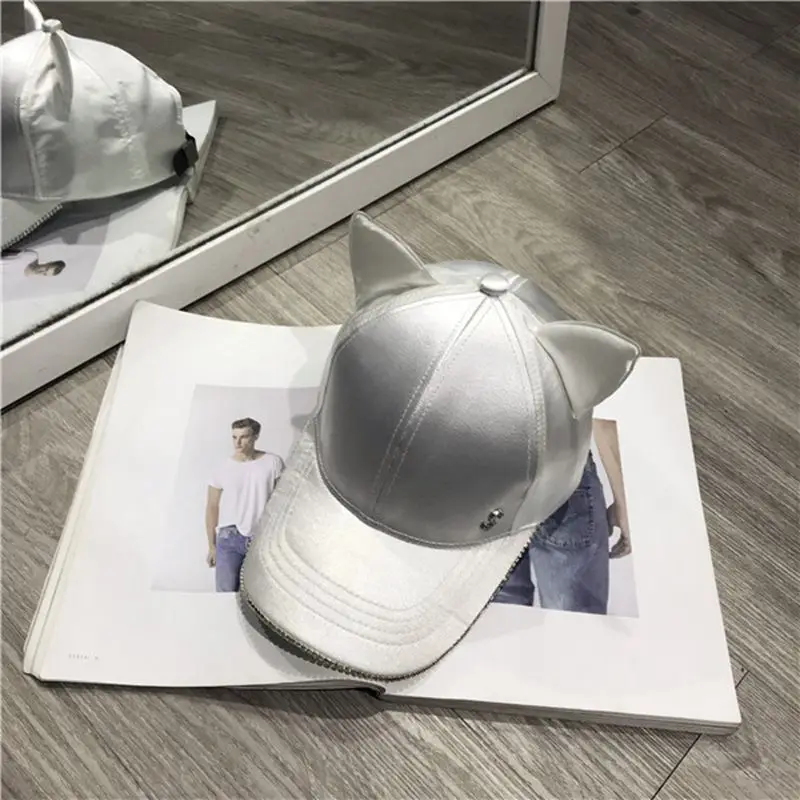 Модная женская Регулируемая однотонная Кепка с кошачьими ушками милая кепка со