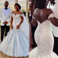 luxury arabic african mermaid wedding dresses 2022 off shoulder backless crystal rhinestones vestidos de fiesta bridal gown