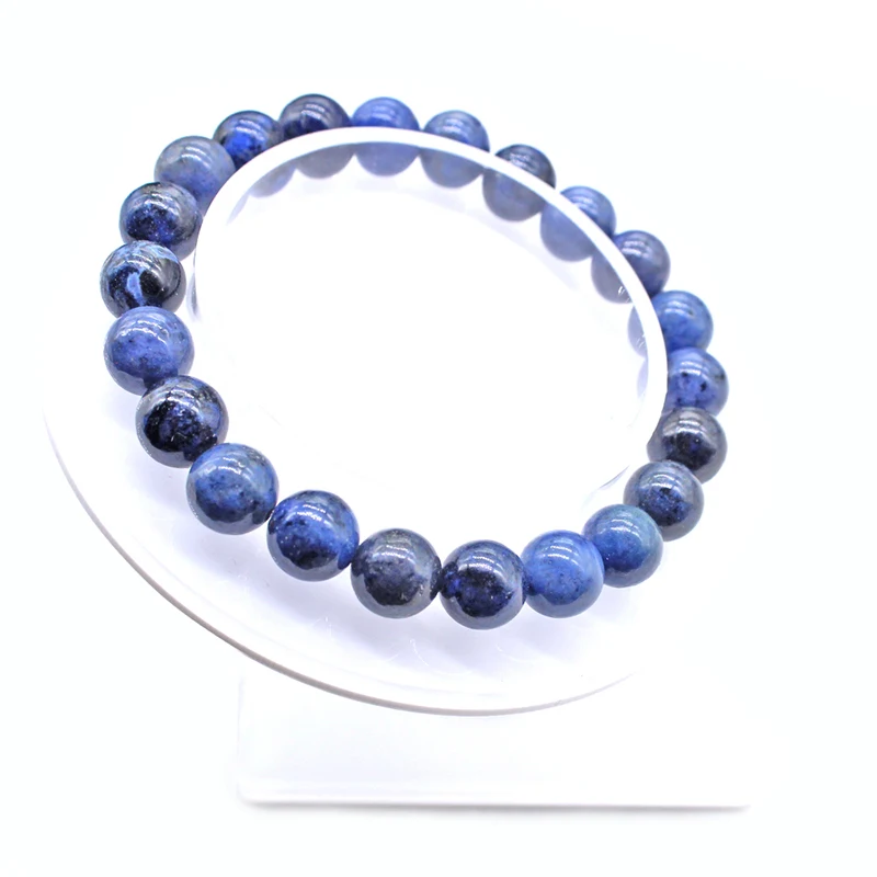 Браслеты из натурального камня для женщин и мужчин темно синие черные в горошек с