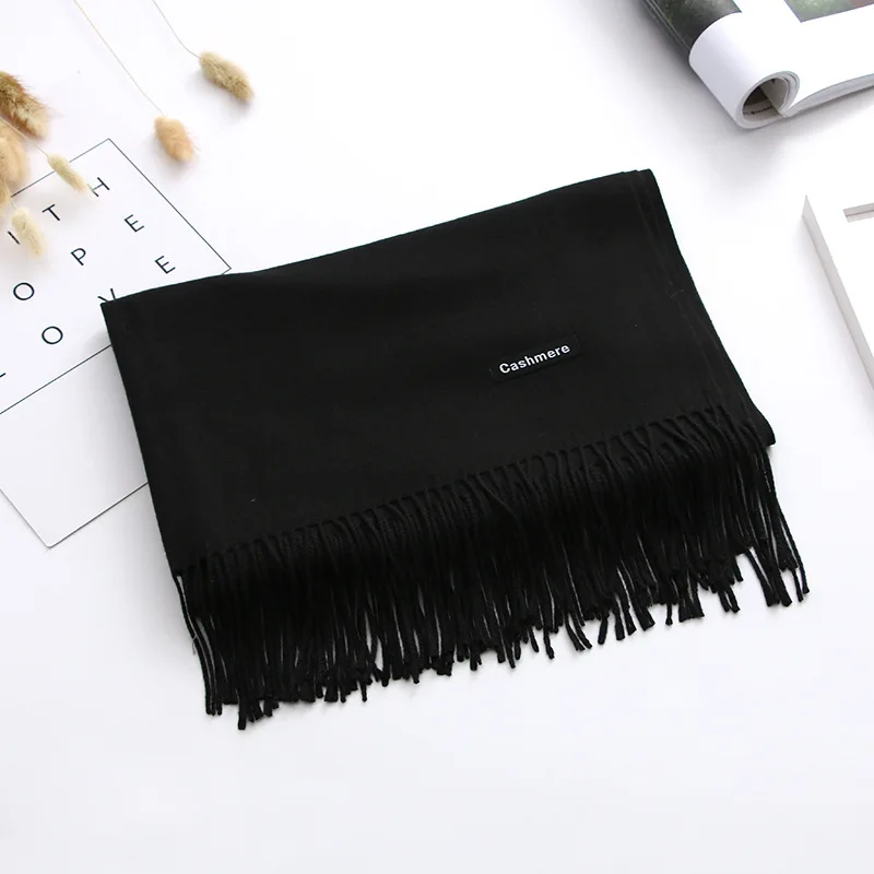 150g-Black Роскошный Однотонный женский шарф, зимние кашемировые шали, теплое женское одеяло, шарфы Bufanda, шарфы с кисточками на шее - Цвет: 150g-Black