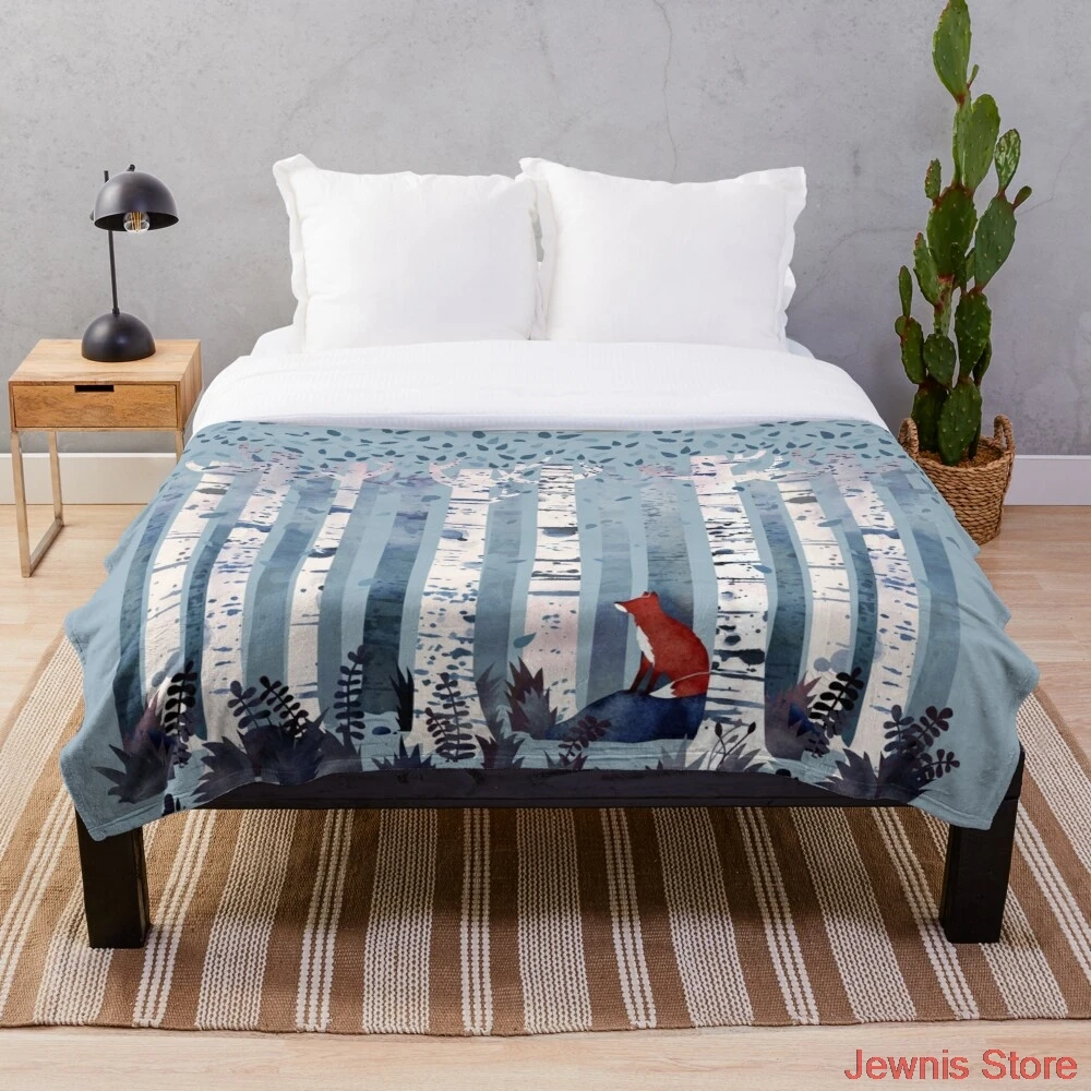 

The Birches in Blue Blanket Warm Cozy Letter Throw Blanket Print on Demand Sherpa Blankets for Sofa Thin Quilt