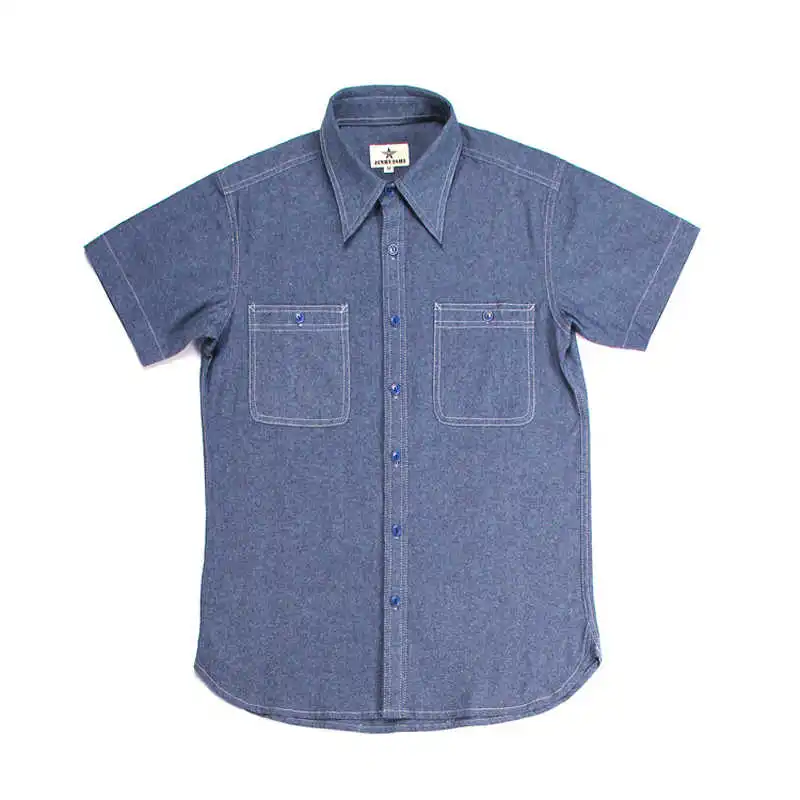 

Repro US WW2 Navy Vintage Chambray Shirts Short Sleeve Men's Workwear Light Blue