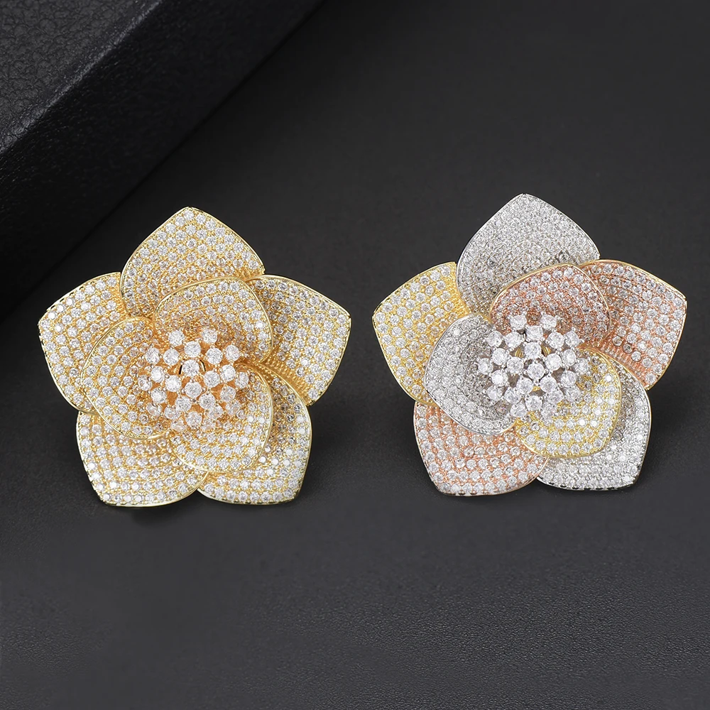 

LARRAURI 2019 Cubic Zircon Crystal CZ Dubai Indian Bridal Earrings Luxury Flower Nigerian Stud Earrings For Women Wedding