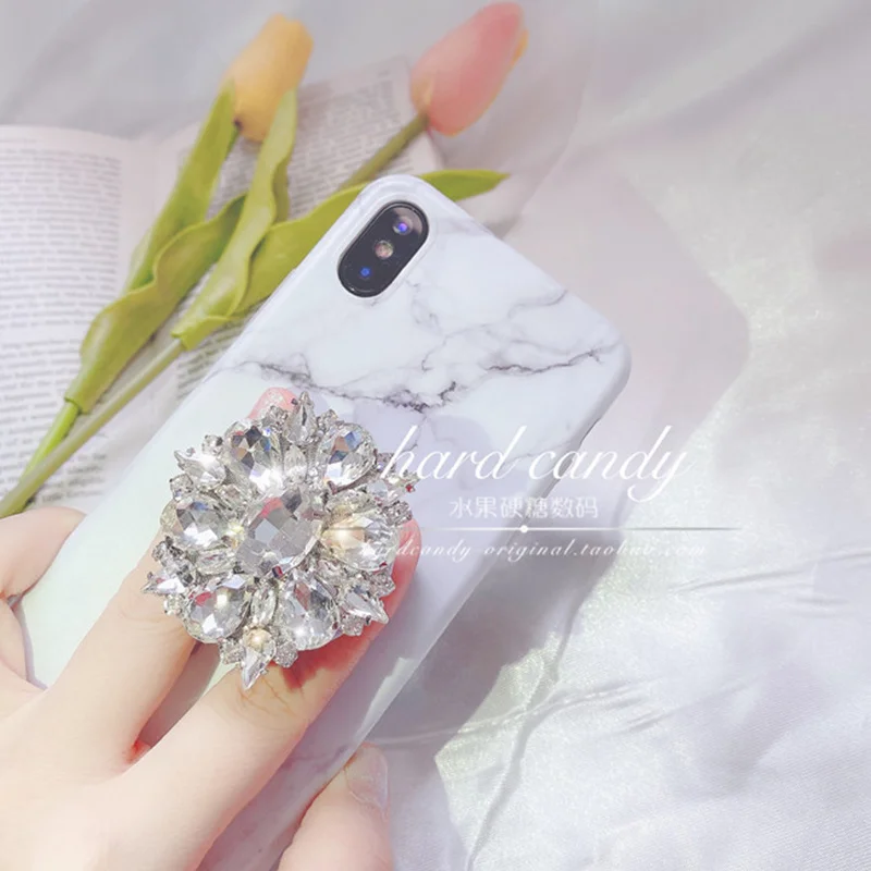 

3D bling Glitter White marble Diamond holder stand Soft silicon phone case for apple iphone 7 8 Plus XS X XS XR MAX 11 Pro cover